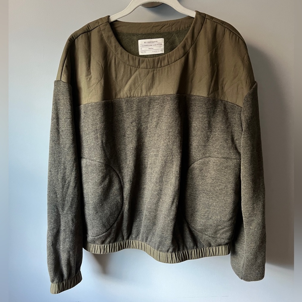 REI olive green sweater